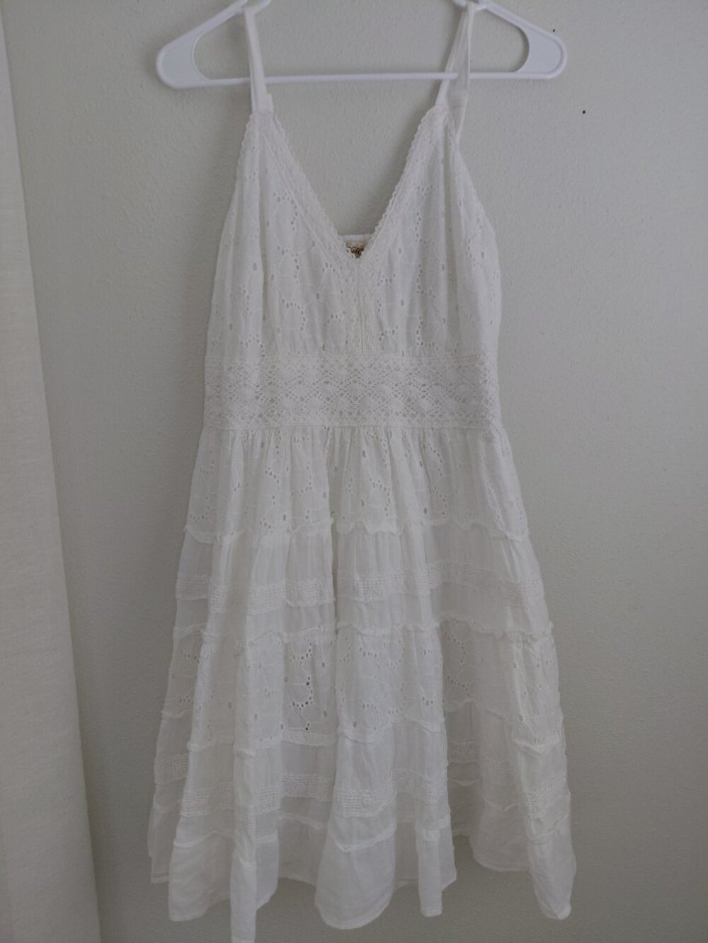 Magic White Eyelet Cotton Mini Dress Boho Cottagecore Western Large